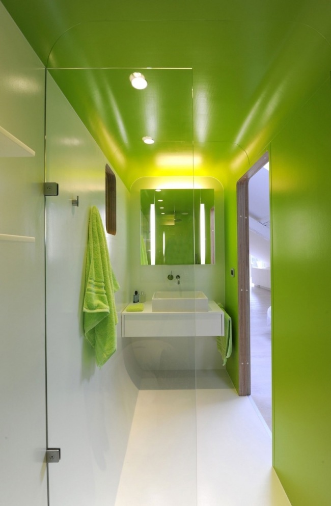 Kalkgrön belysning vägg färg-badrum glaspartition