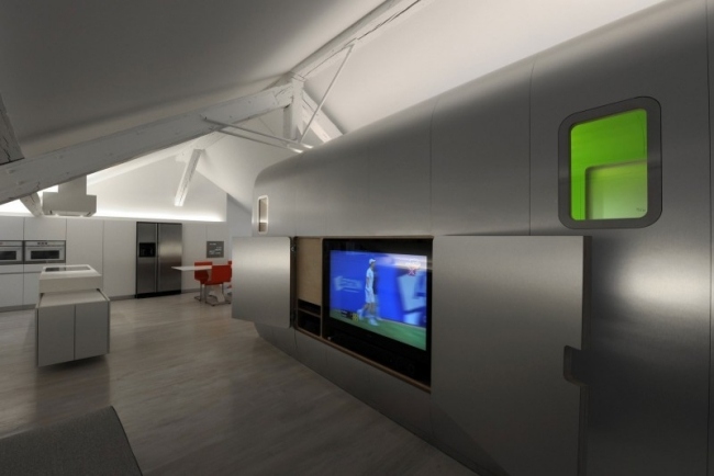 Loft lägenhet Belgien stil aluminium badkapsel integrerad plattskärms -tv hi tech