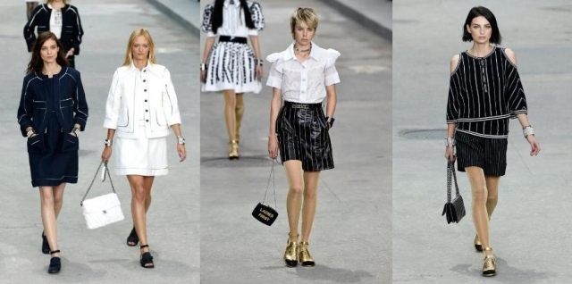 Karl-Lagerfeld-chanel-platt-skor-mini-kjolar-pinstripe-Show-Grand-Palais
