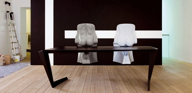designer stolar grå högblank matsal möblerar extravaganta idéer