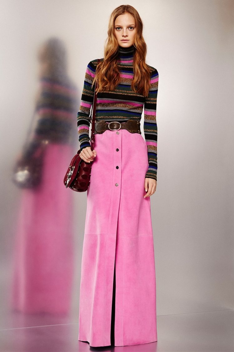 hippie-chic-mode-boho-höst-lång kjol-rosa-velour-tröja-ränder-bälte