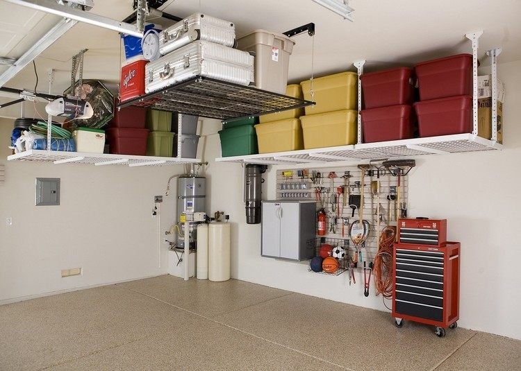 diy hängande takhylla resväska overhead lagringsrum idéer garage praktisk inredning steel.jpg