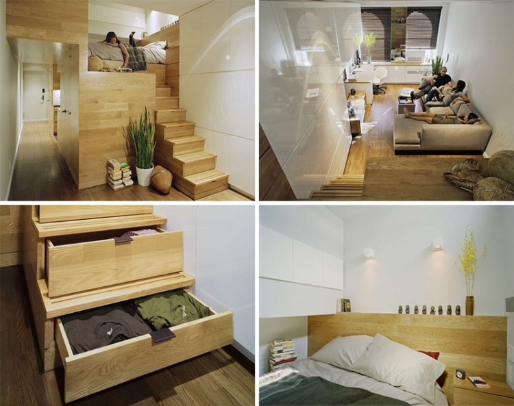 Loft-säng-vuxna-platsbesparande-liten-lägenhet-trä-skåp-steg-moderna