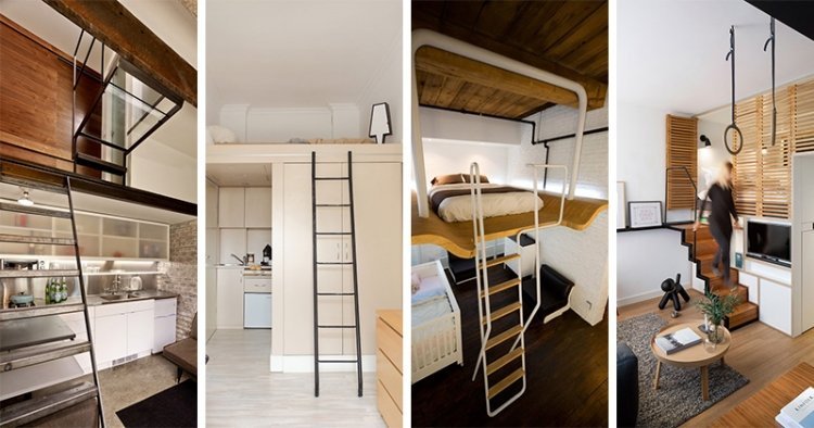 Loftsäng för vuxna -rymdbesparande-liten-lägenhet-exempel-ett-rum-lägenhet-idé