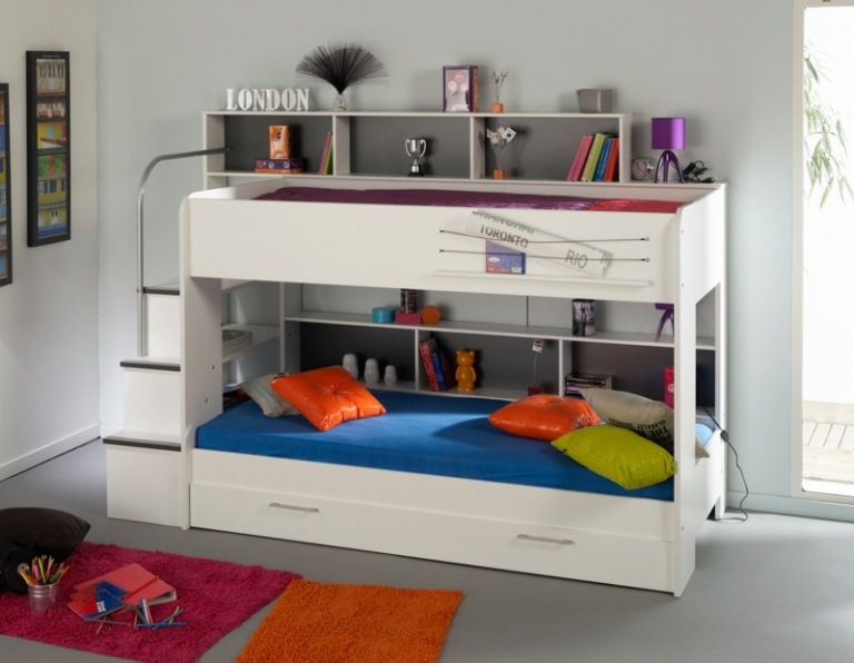 Loftsäng för sovrum vita möbler modern säng