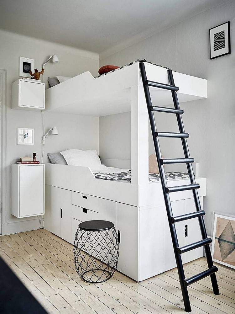Bygg-din-egen-loft-säng-idé-våningssäng-förvaringsutrymme-trappor-elegant-interiör