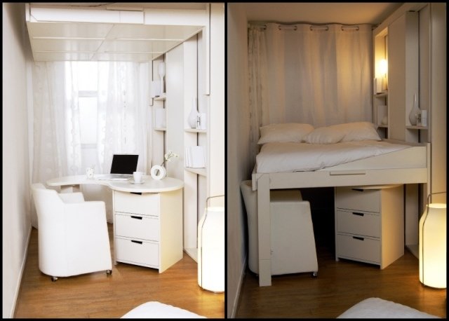 Loft-sängar-vuxna-litet-rum-vita-möbler