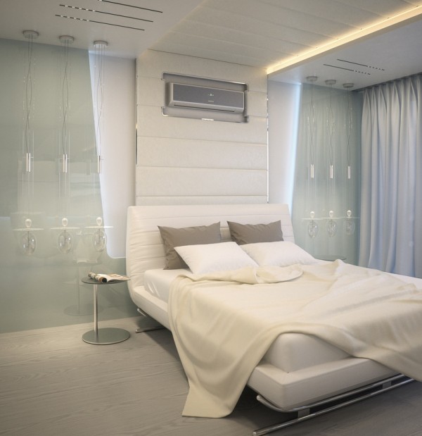 Alexander Lysak modern lägenhet i högglans vit vit säng