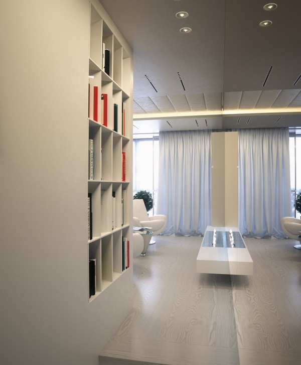 Alexander Lysak 3d -visualisering av vit lägenhetskorridor