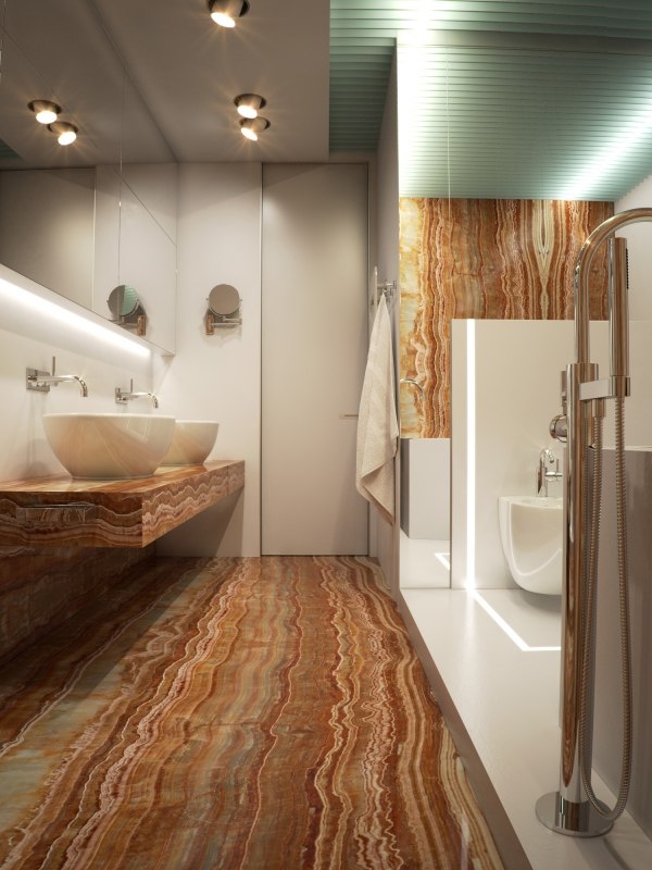 Alexander Lysak lägenhet badrum marmor brun