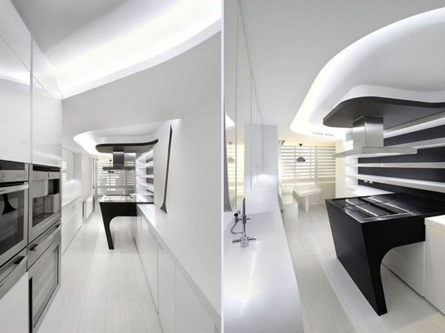 Högglansiga kök futuristiska design a-cero arkitekter