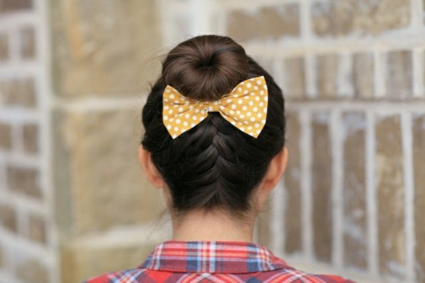 Updo pigtail bulle rosett gul hår tillbehör