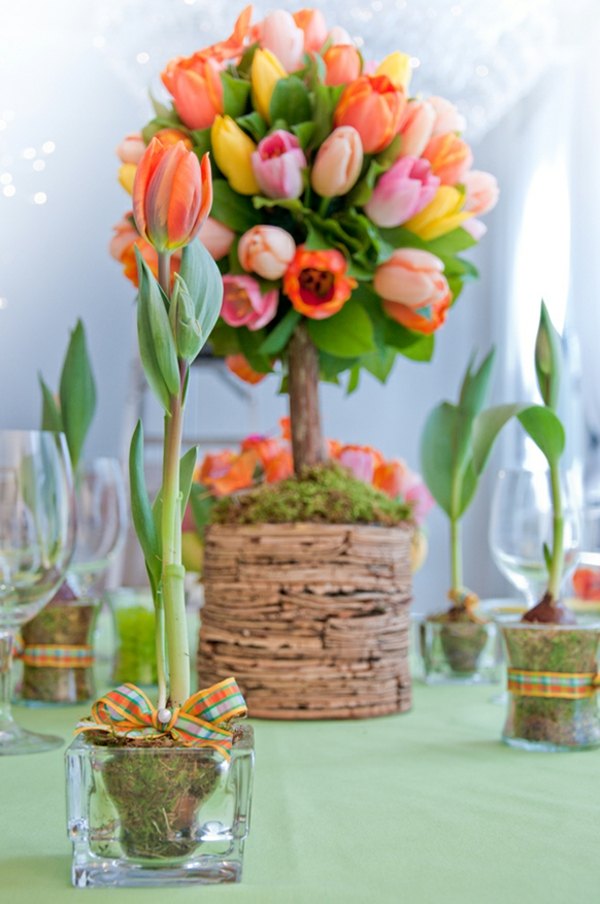 vårbröllop tulpaner dekorera bord