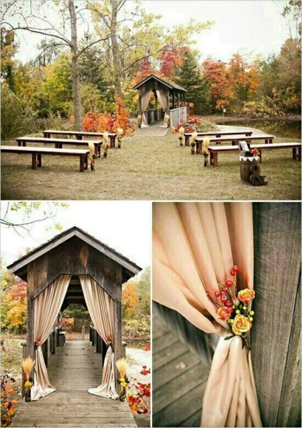 Trähus-altare-blomma-dekoration-med-gardiner-träbänkar