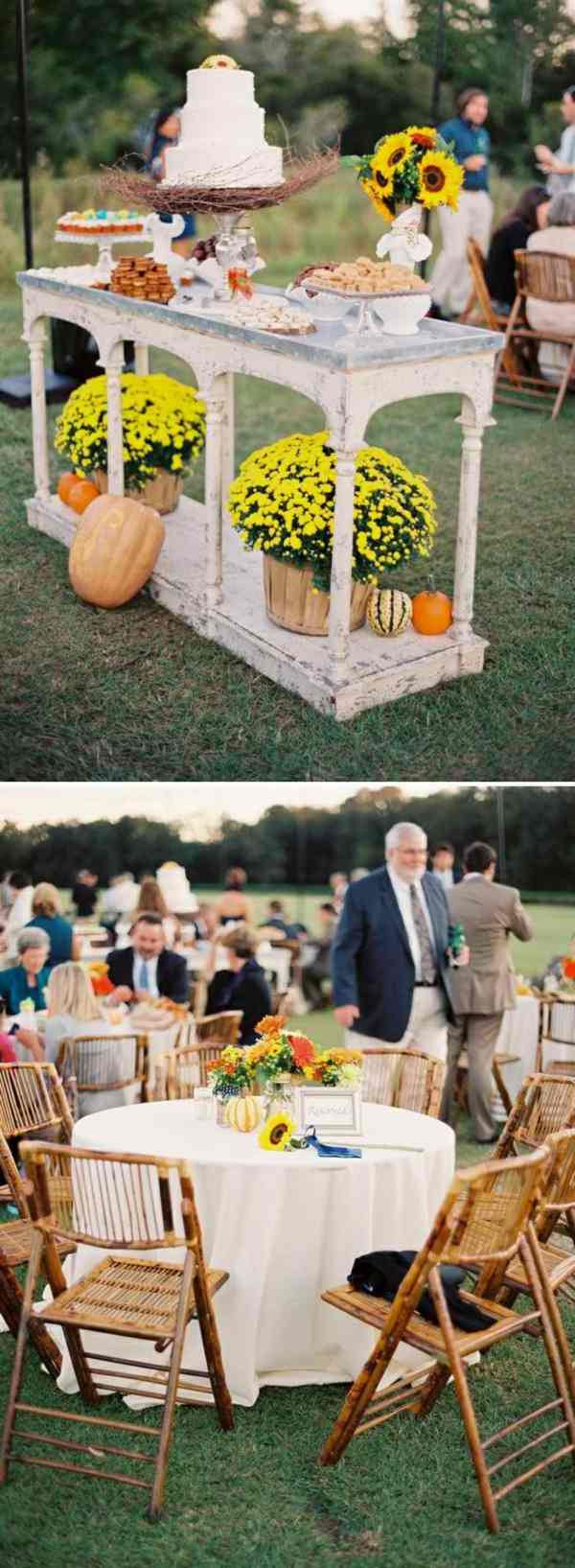 Bröllop-utomhus-dekoration-bord-med-solrosor
