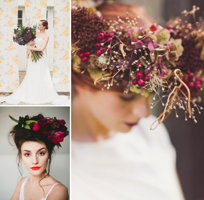 bröllop-dekoration-plommon-idéer-blomma-krans-hår tillbehör-brud