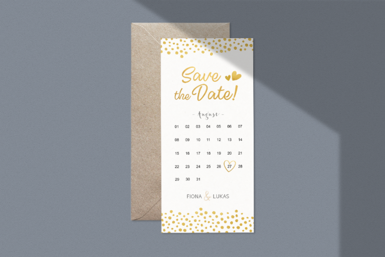 Spara datumkortet i guld och vitt med kalender