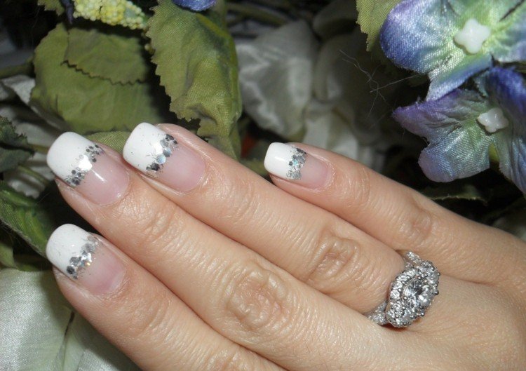 bröllop naglar bilder fransk manikyr glitter rand ring