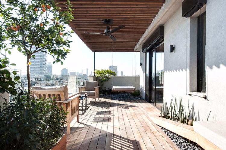 Trä för terrass -moderna-kombinera-betong-grön-terrass takläggning