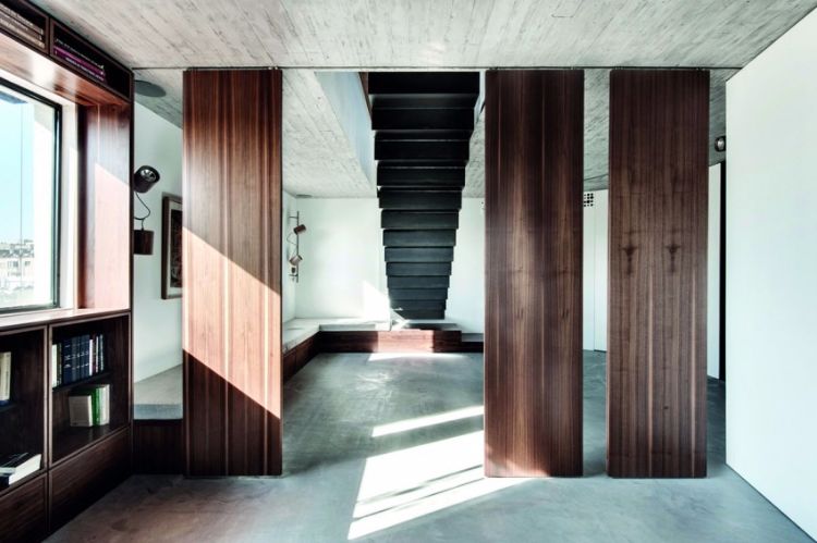 trä-betong-modern-kombinera-skiljevägg-metall-trappor-minimalistisk