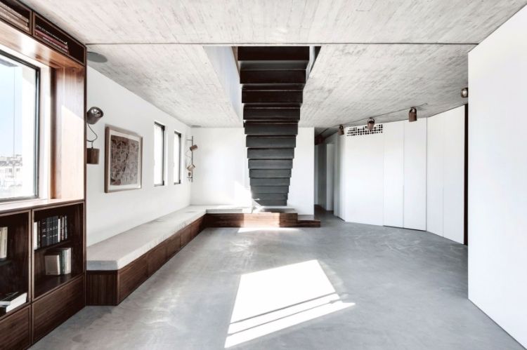 träbänk-modern-kombinera-betong-metall-svart-vit