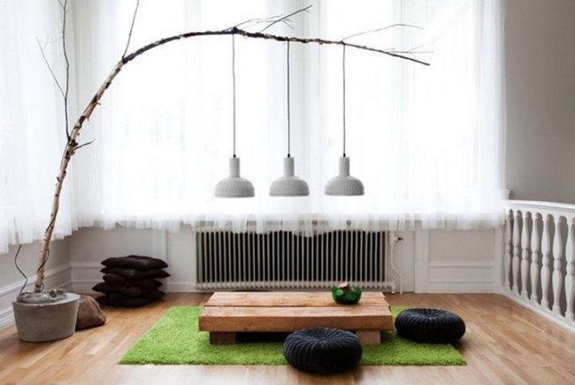 golvlampa gren naturligt utseende vardagsrumsdyna