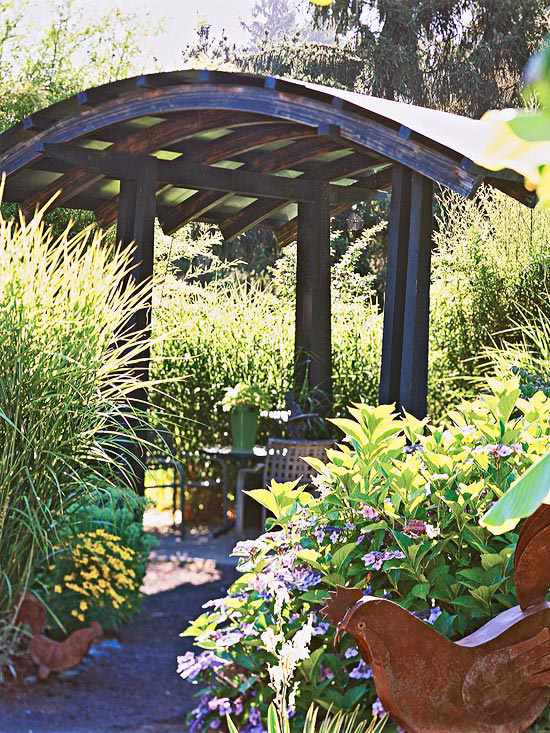 Arch pergola idé trädgård design idé