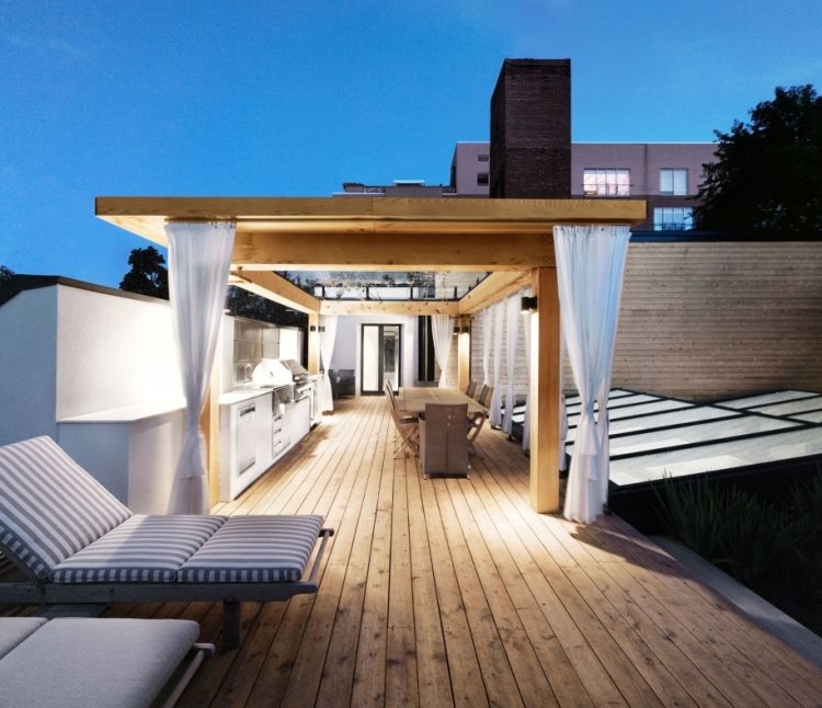 Träpergolagardiner-modern takterrass-golvbrädor-utomhus-kök-matplats-soffor