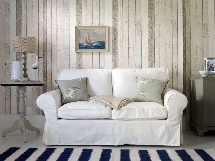 tapet-trä-trä optik-vit-ljus-vintage-soffa-klädsel-lantlig stil