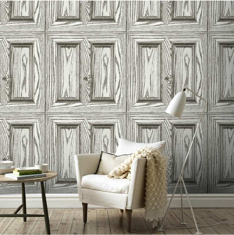Trä tapeter-trä look-väggbeklädnad-imitation-svart-vita-paneler