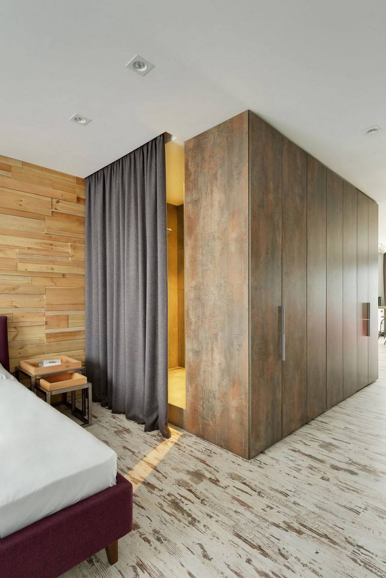 trä-stål-inredning-design-sovrum-badrum-glas partition-gardin