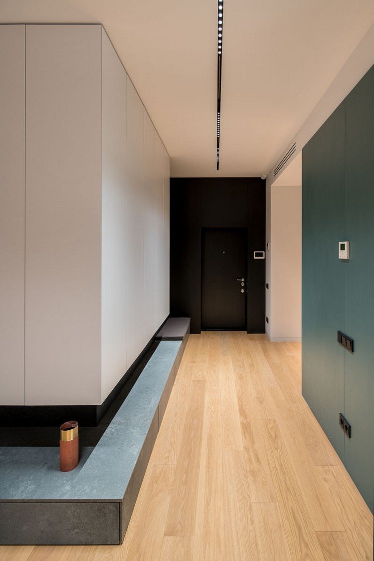 lägenhet design hall design trä golv skåp