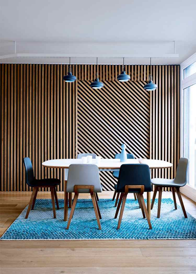 Träpaneler på väggen 3D -väggpaneler Skandinavisk livsstil blå ek