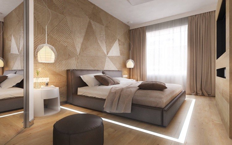 träpaneler på väggen sovrum 3D väggpaneler bakom sänggavel