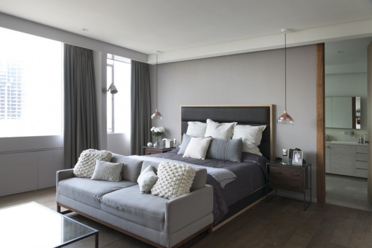 sovrum-grå-modern-vägg-färg-bäddsoffa-trä