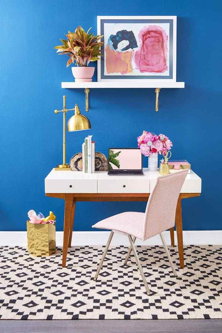 blå väggfärg vardagsrum hemmakontor dekorera idéer
