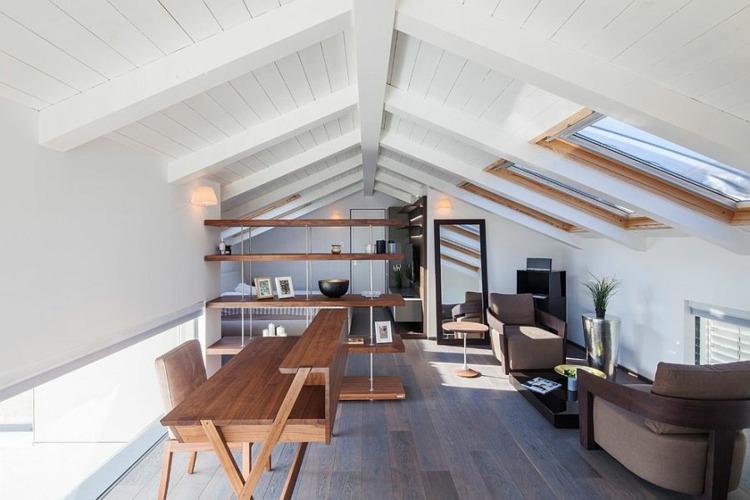 takfönster kontor hem neutral design minimalistisk skrivbord sittgrupp