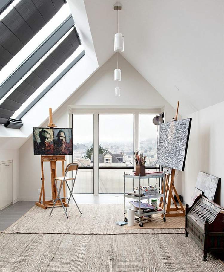 kontor takfönster hem design studio vindsvåning persienner svart