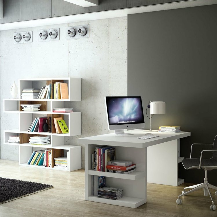 skrivbord hemmakontor minimalistiska hyllor bord ben lagringsutrymme dator