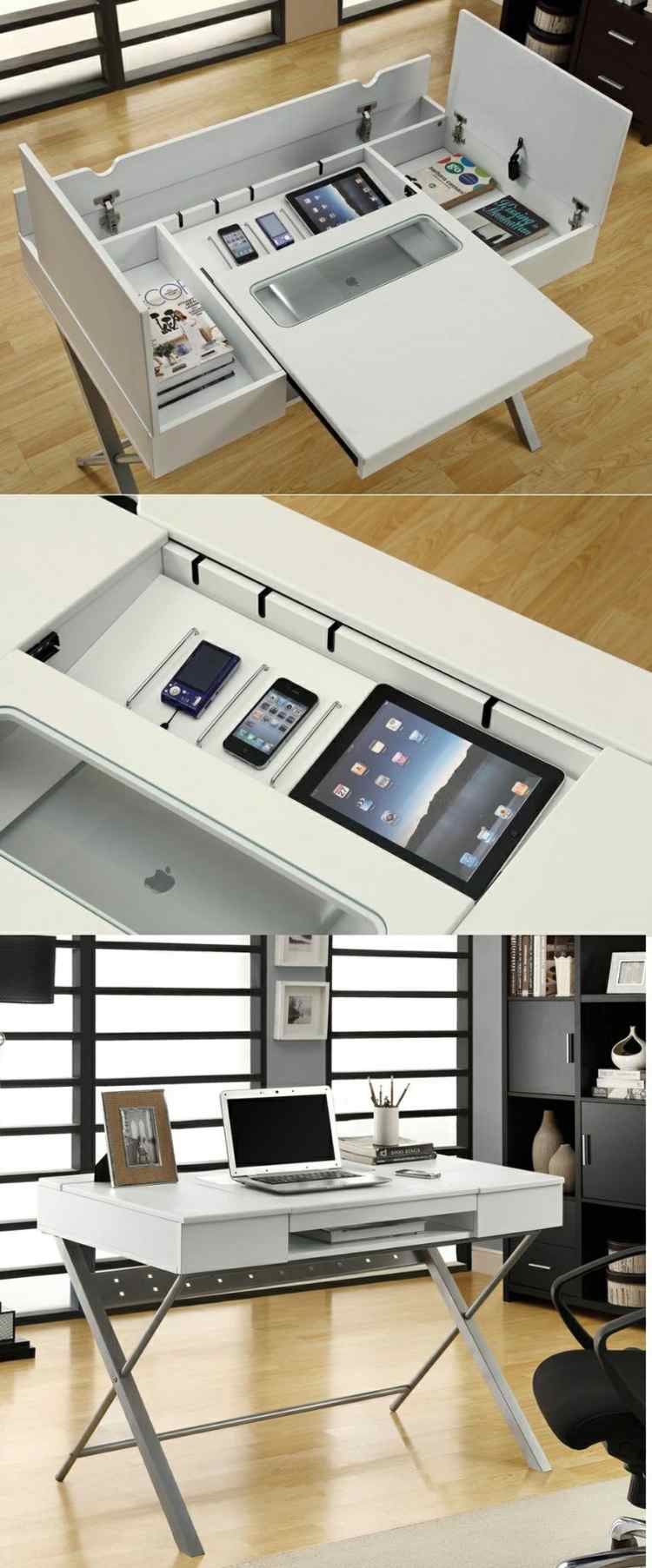 skrivbord hemmakontor laddstation integrerad smartphones lagringsutrymme idé