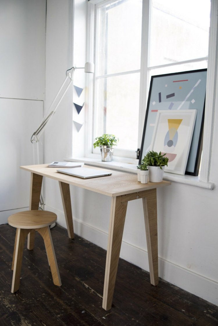 skrivbord hemmakontor trä liten design pall parkett svart skandinavisk