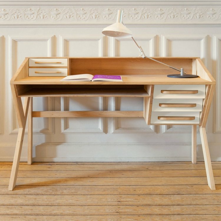 hemmakontor skrivbord klassiskt retro look vitt trä