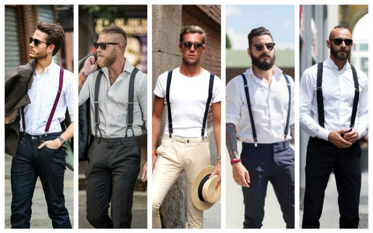 hängslen för män herrkläder tillbehör stilmedvetna modetrender breda byxor bär olika modeller