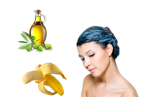 Banaani ja oliiviöljy Vaurioituneet hiukset