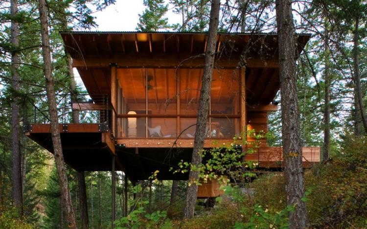 hydda trä sjö område platt huvud arkitektur idé träd