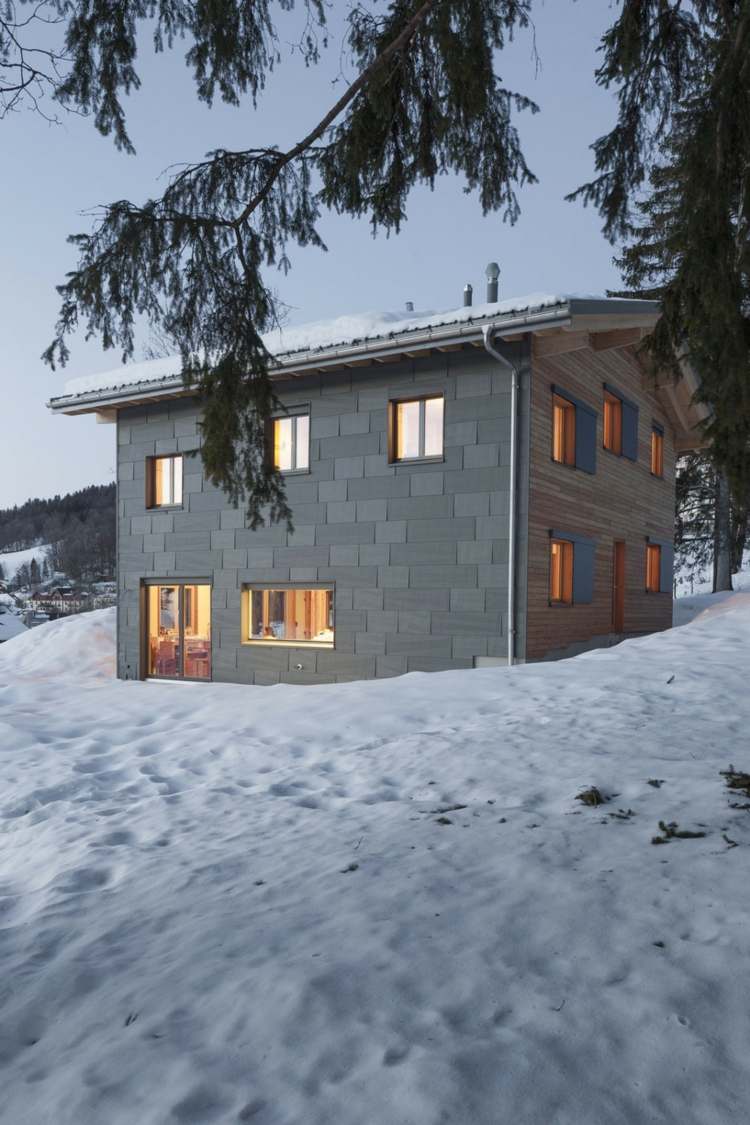 Laerchenholz hydda modern fasad grå stil idé konstruktion