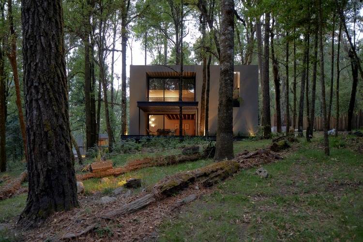 modern och traditionell arkitektur genom hyddor i skogen och naturliga omgivningar
