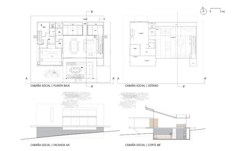 position och planritning av san simon stugor från arkitekter weber i mexico