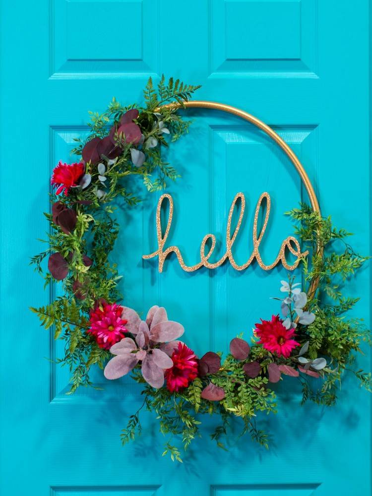 hula hoop hoop dekorera dörrkrans blommor hej bokstäver