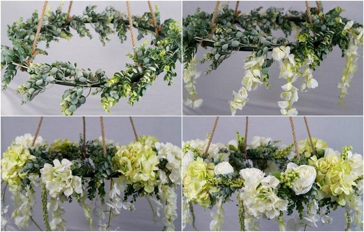 hängande dekorationsblommor lämnar hula hoop